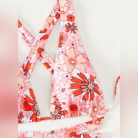 NEW Butterly Barbiecore Pink Floral Wrap Bikini Summer Swimsuit-(#1,457) - Picture 5 of 6